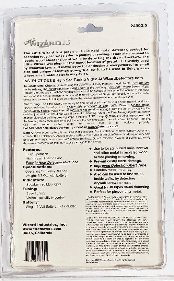 Little Wizard 2.5 Woodworking Metal Detector